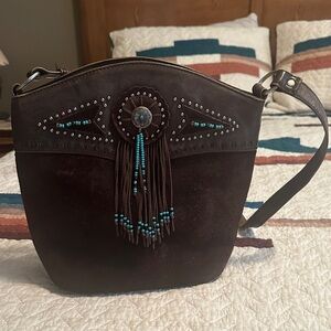 Brown Suede Fringe Shoulder Bag